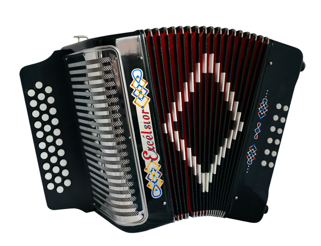 ACORDEON DIATONICO EXCELSIOR FA-SI-MI, NEGRO CON ESTUCHE