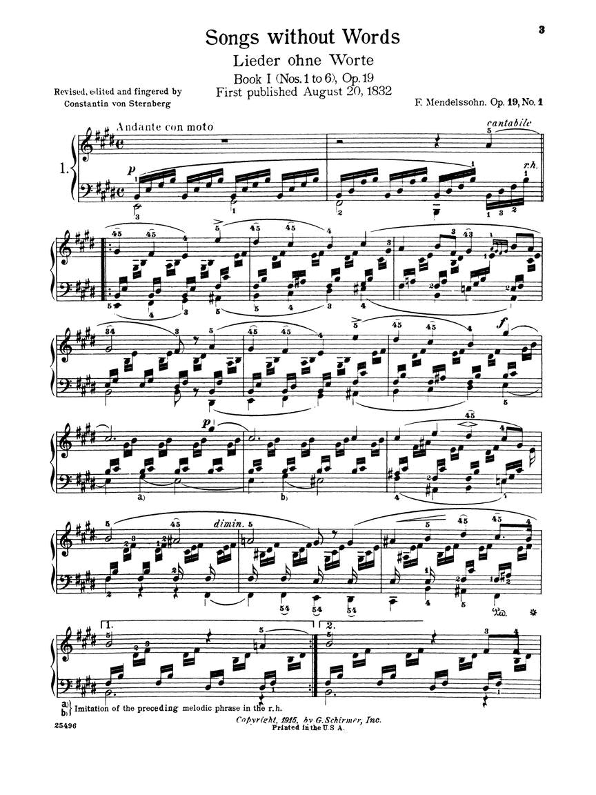 ALBUM FELIX MENDELSON, Canciones sin palabras Piano Solo
