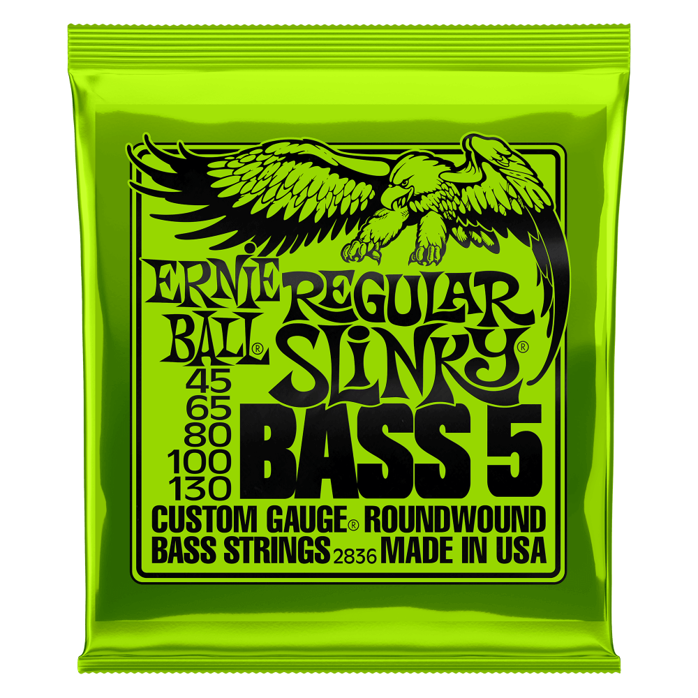 ENCORDADURA ERNIE-BALL bajo eléctrico de 5 cuerdas Slinky Nickel Wound regulares calibre 45-130. 2836