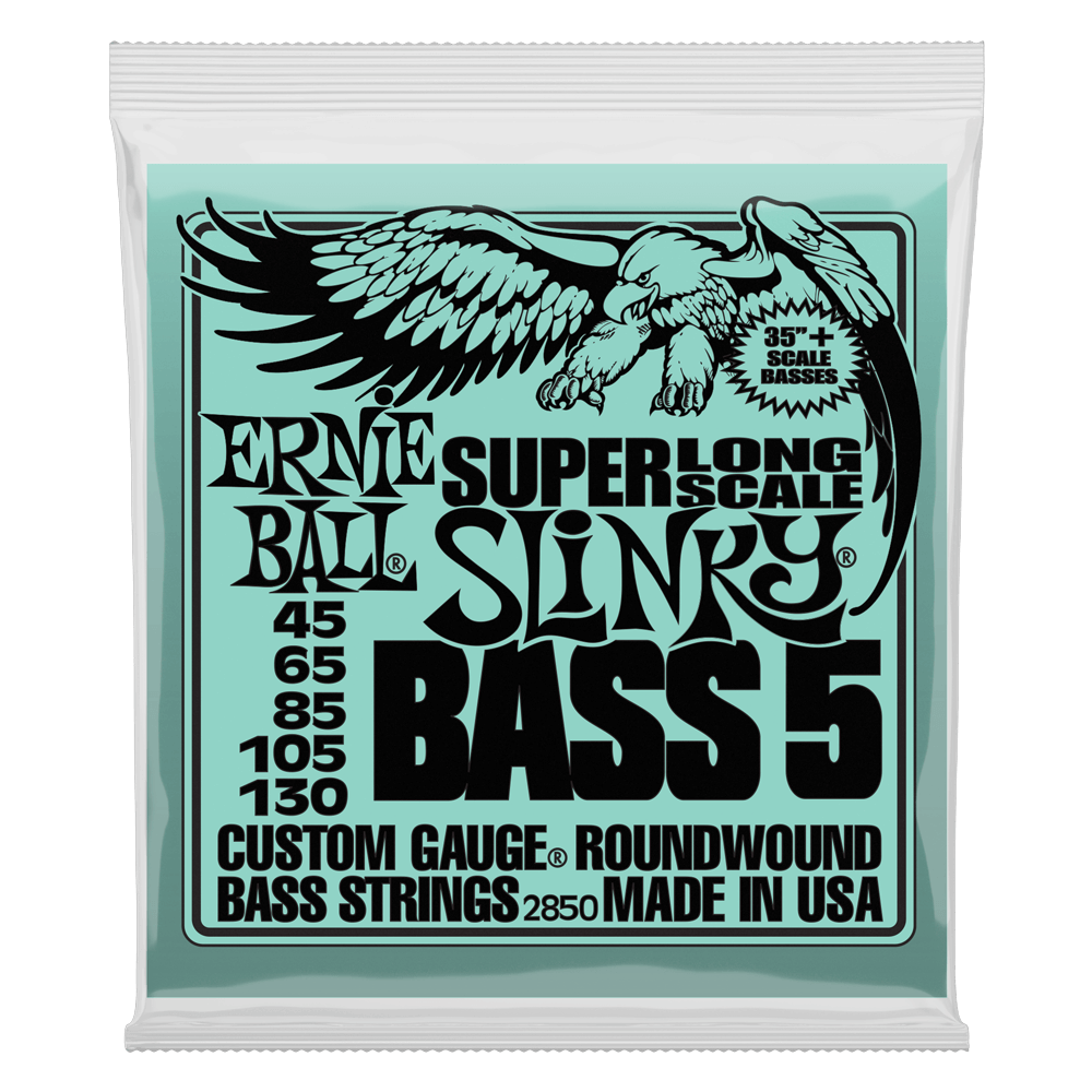 ENCORDADURA ERNIE-BALL bajo eléctricoSlinky Nickel Wound Escala Súper Larga 5 Cuerdas de 45-130. 2850