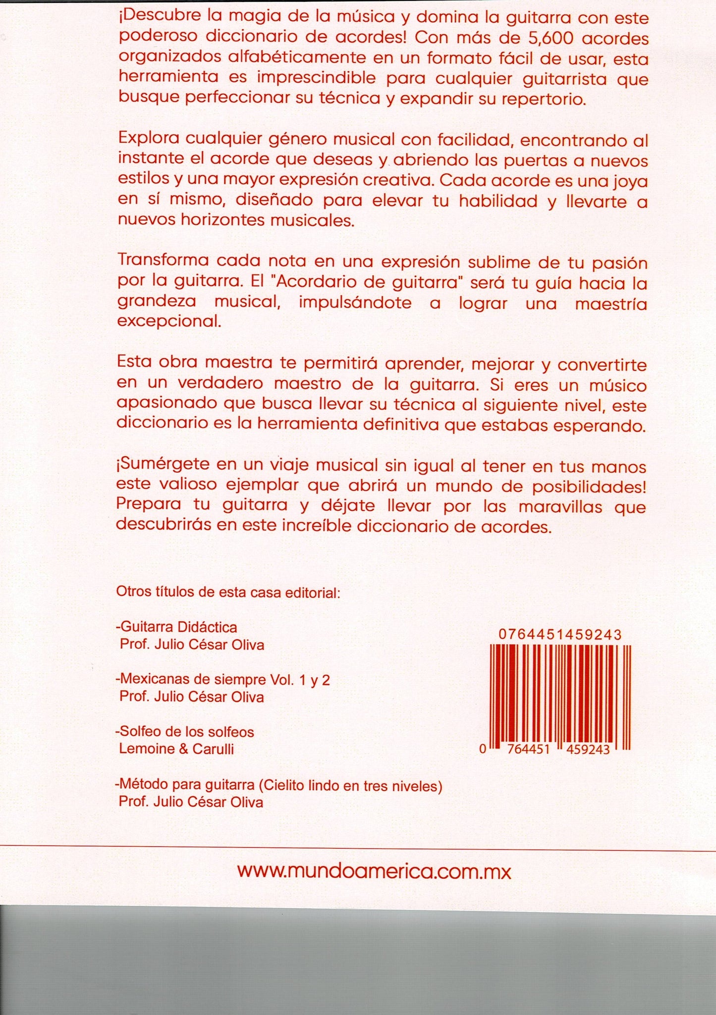 METODO ACORDARIO PARA GUITARRA 5600 ACORDES. MUNDO AMERICA