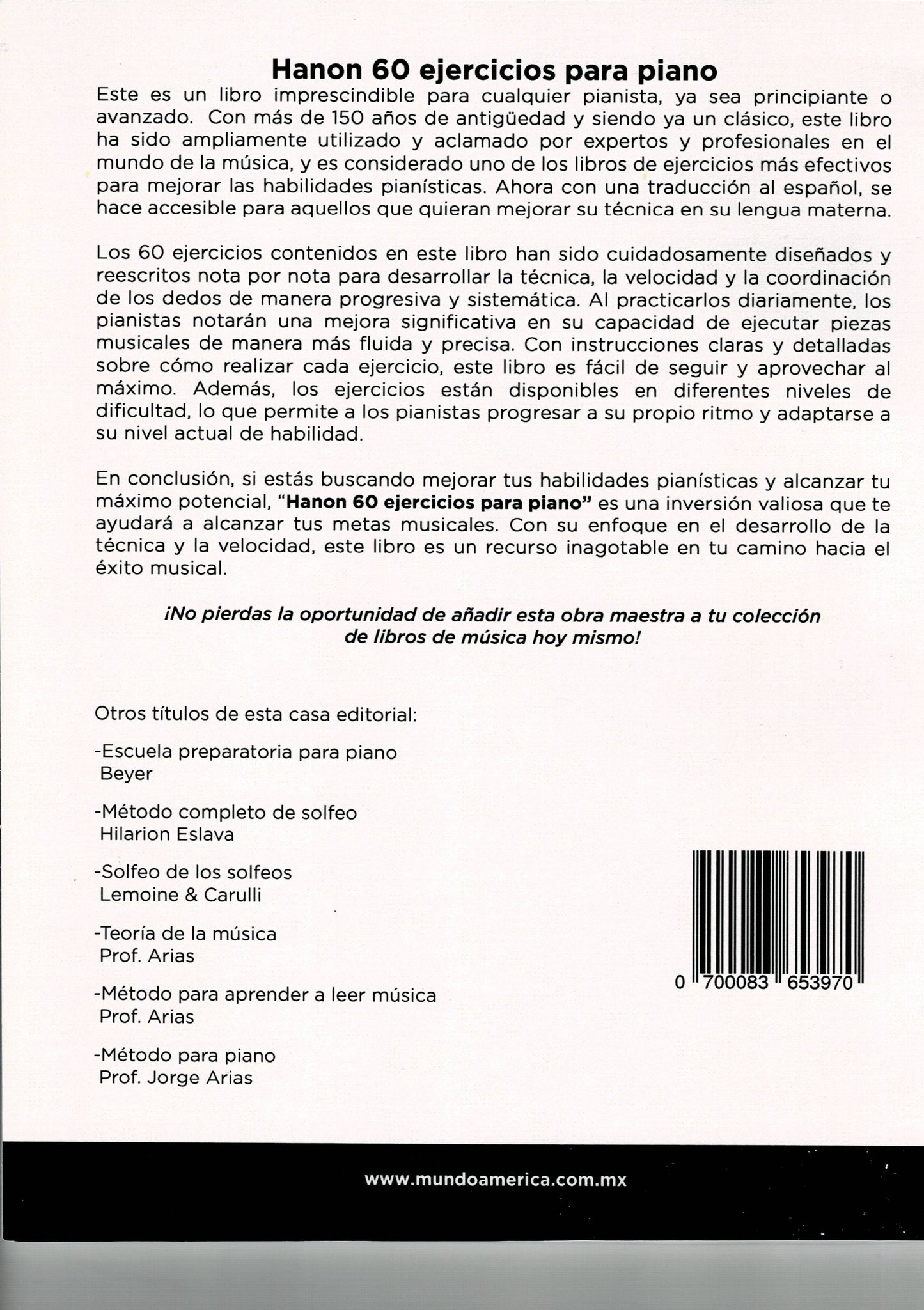 METODO HANON 60 EJERCICIOS, REESCRITO NOTA POR NOTA. MUNDO AMERICA