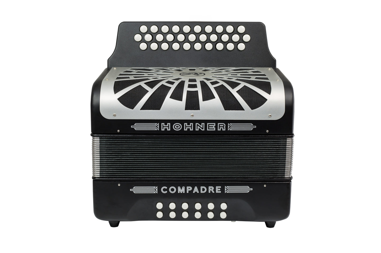 ACORDEON DIATONICO HOHNER''COMPADRE''FA-SIB-MIB, 31 BOTONES Y 12 BAJOS, NEGRO CON FUNDA