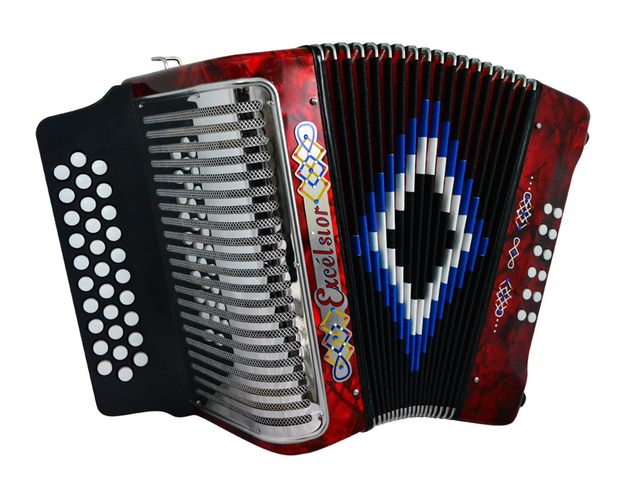 ACORDEON DIATONICO EXCELSIOR FA-SI-MI, ROJO CON ESTUCHE
