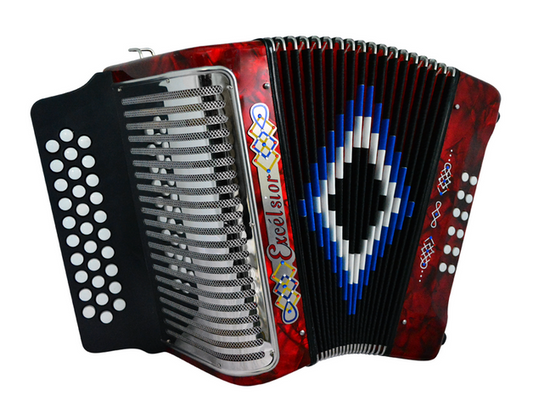 ACORDEON DIATONICO EXCELSIOR FA-SI-MI, ROJO CON ESTUCHE