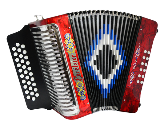 ACORDEON DIATONICO EXCELSIOR SOL-DO-FA, ROJO CON ESTUCHE