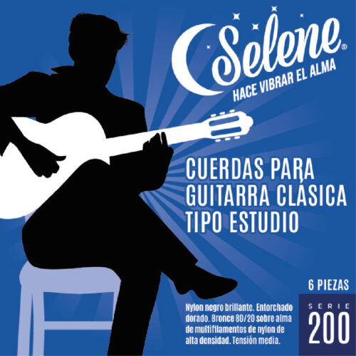 ENCORDADURA P/GUITARRA SELENE 200.  NYLON NEGRO/ENTORCHADO DORADO