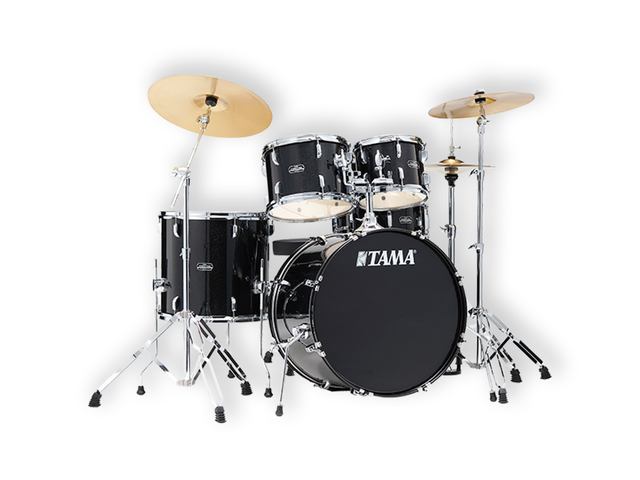 BATERÍA TAMÁ STAGESTAR DE 5 PZAS. NEGRO BRILLANTE CON ATRILES, ASIENTO Y PLATILLOS