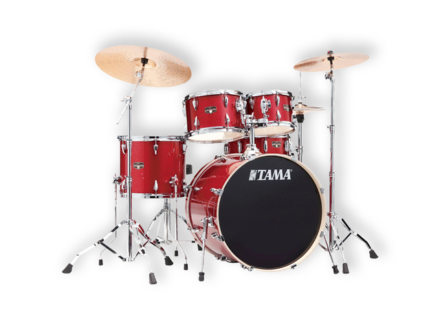 BATERIA TAMA IMPERIALSTAR DE 5 PZAS. ROJO QUEMADO METALICO CON ATRILES Y ASIENTO