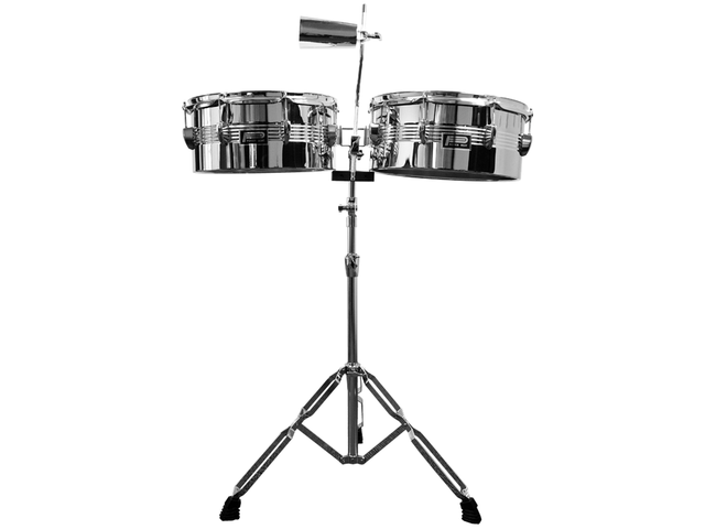 TIMBALES POWER BEAT 14'' & 15'', CROMADOS CON ATRIL Y CENCERRO