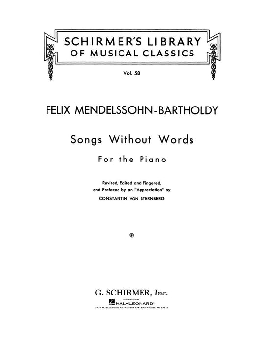 ALBUM FELIX MENDELSON, Canciones sin palabras Piano Solo