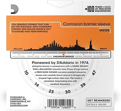 ENCORDADURA D´ADARIO PHOSPHOR BRONZA .010-.047. EJ15