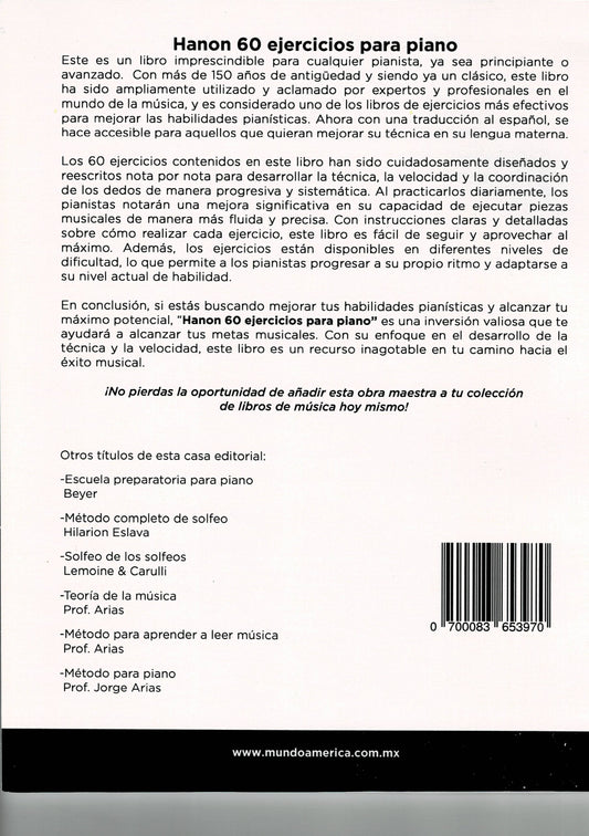 METODO HANON 60 EJERCICIOS, REESCRITO NOTA POR NOTA. MUNDO AMERICA
