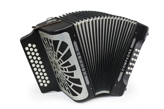 ACORDEON DIATONICO HOHNER''COMPADRE''FA-SIB-MIB, 31 BOTONES Y 12 BAJOS, NEGRO CON FUNDA
