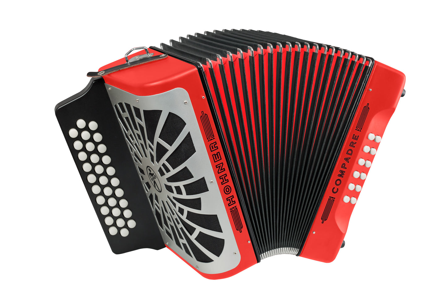ACORDEON DIATONICO HOHNER''COMPADRE''FA-SIB-MIB, 31 BOTONES Y 12 BAJOS, ROJO, CON FUNDA