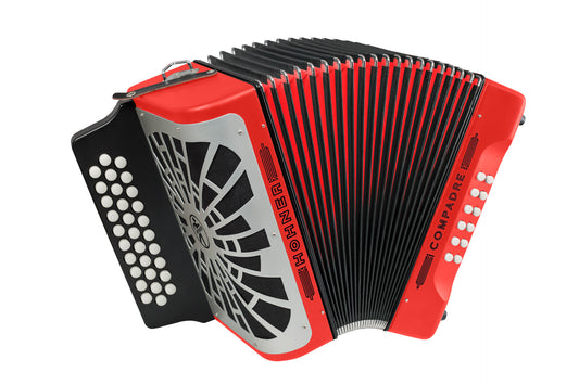 ACORDEON DIATONICO HOHNER''COMPADRE''FA-SIB-MIB, 31 BOTONES Y 12 BAJOS, ROJO, CON FUNDA