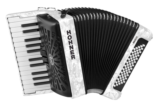 ACORDEON CROMATICO HOHNER BRAVO III, 34 TECLAS, 72 BAJOS, BLANCO CON FUNDA